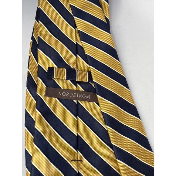 NORDSTROM Navy Blue and Gold Stripes Tie All Silk Handmade 60" Long - Picture 2 of 4